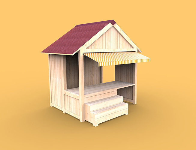 Wooden stand shed stall market version 1 3D model | CGTrader