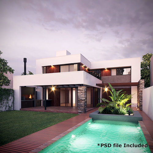 Modern House I Sunset 3D Scene 3D model | CGTrader