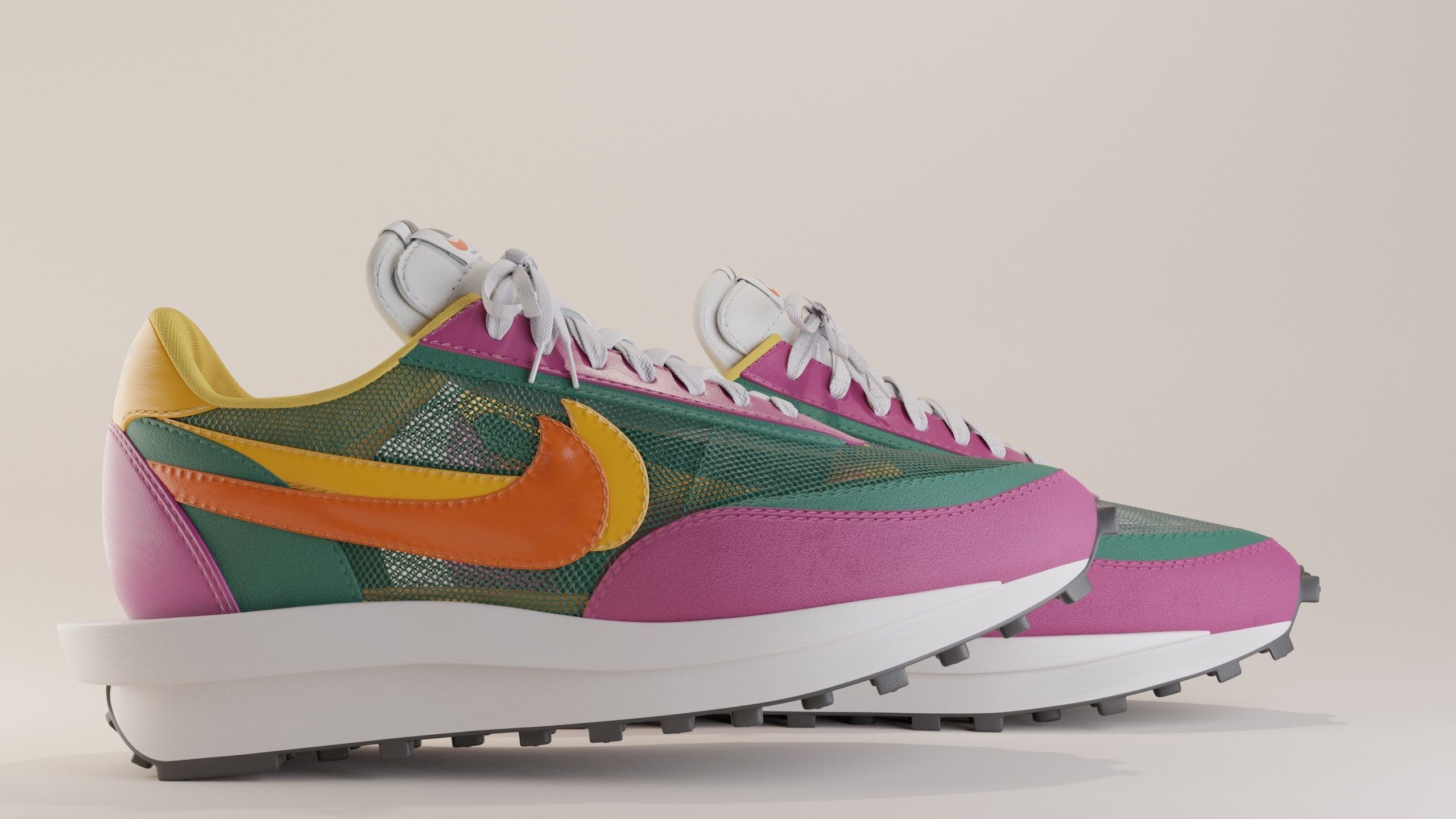 sacai waffle pine green on feet