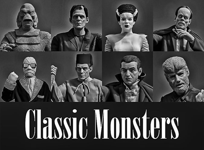 Classic Monsters Statues Set 1 STL Files 3D print model