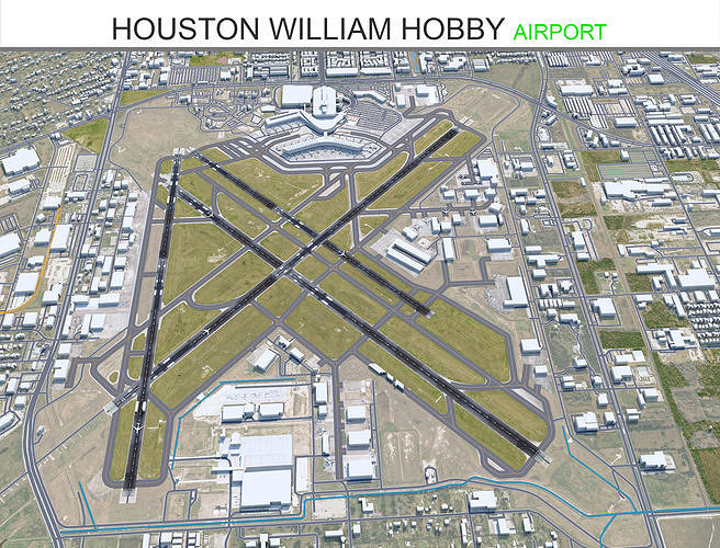 3D model Houston William Hobby Airport 10km VR / AR / lowpoly CGTrader