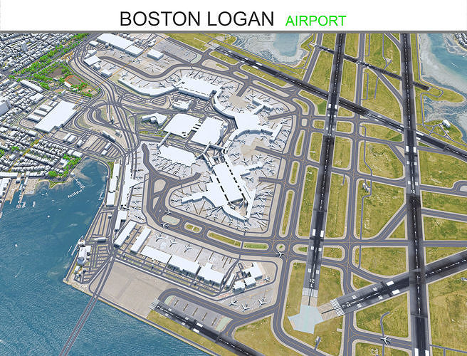 3D model Boston Logan Airport 10km VR / AR / lowpoly CGTrader