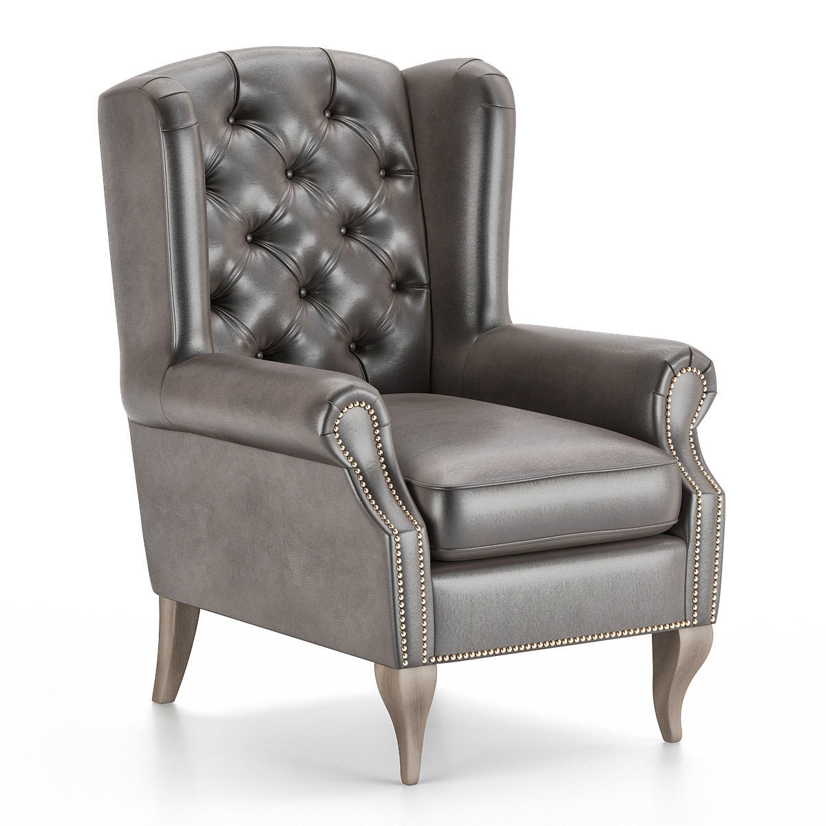 3D model Emerald Green Button Pressed Wing Chair VR / AR / lowpoly CGTrader