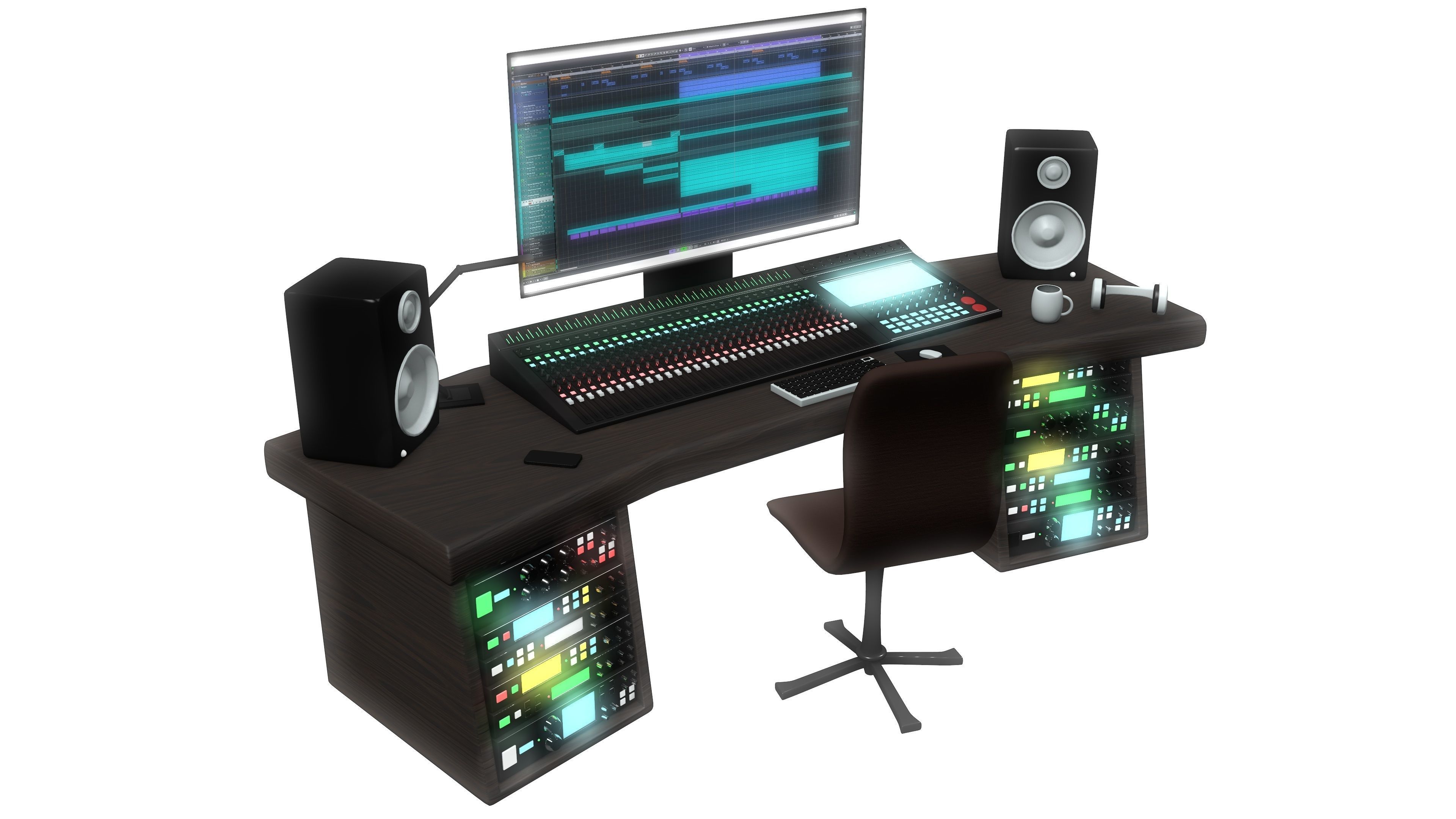 Music Studio Desk Setup 3D model CGTrader