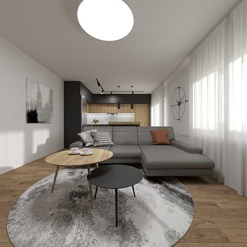 Black and wood interior 3D model | CGTrader