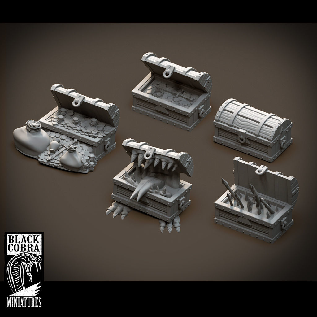 Chest Set for Dungeons Crawlers 3D model 3D printable CGTrader