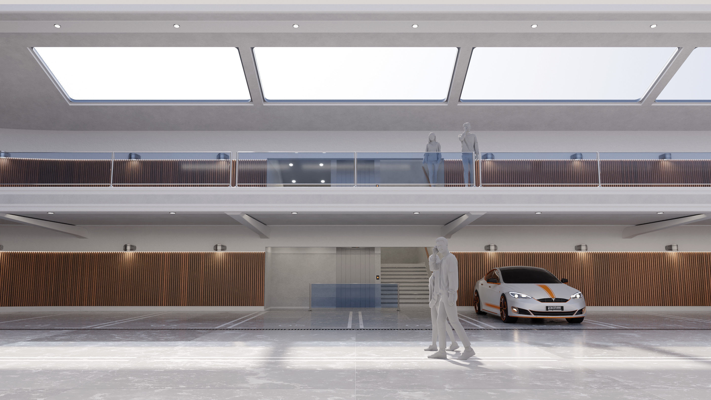 View of Modern Luxury Car Park - Garage - Hall - Hipoly 3D Model 3D model ...