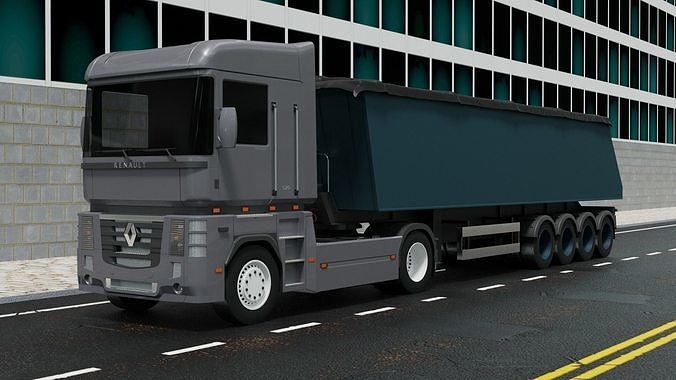 TRUCK Renault MAGNUM 520 Grain-trailer READY FOR SUBDIV 3D model | CGTrader