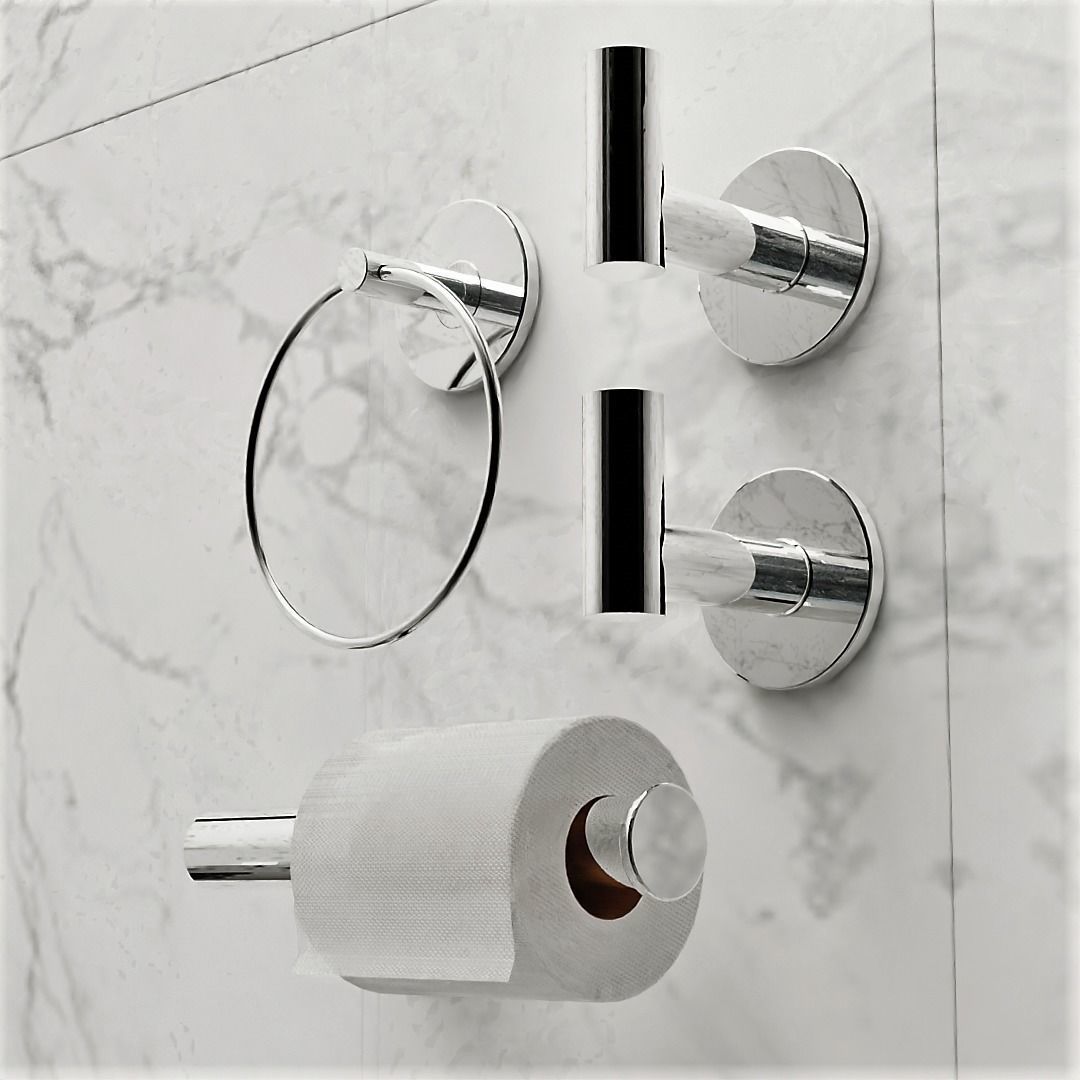 3D model Bathroom set low poly toilet holder toilet roll towel holder