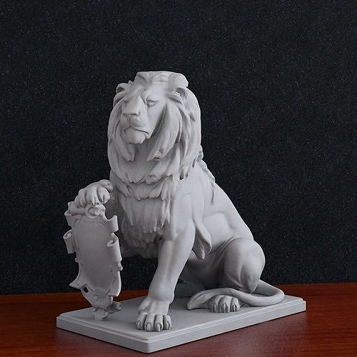 Lion with shield Statue 3D model 3D printable CGTrader