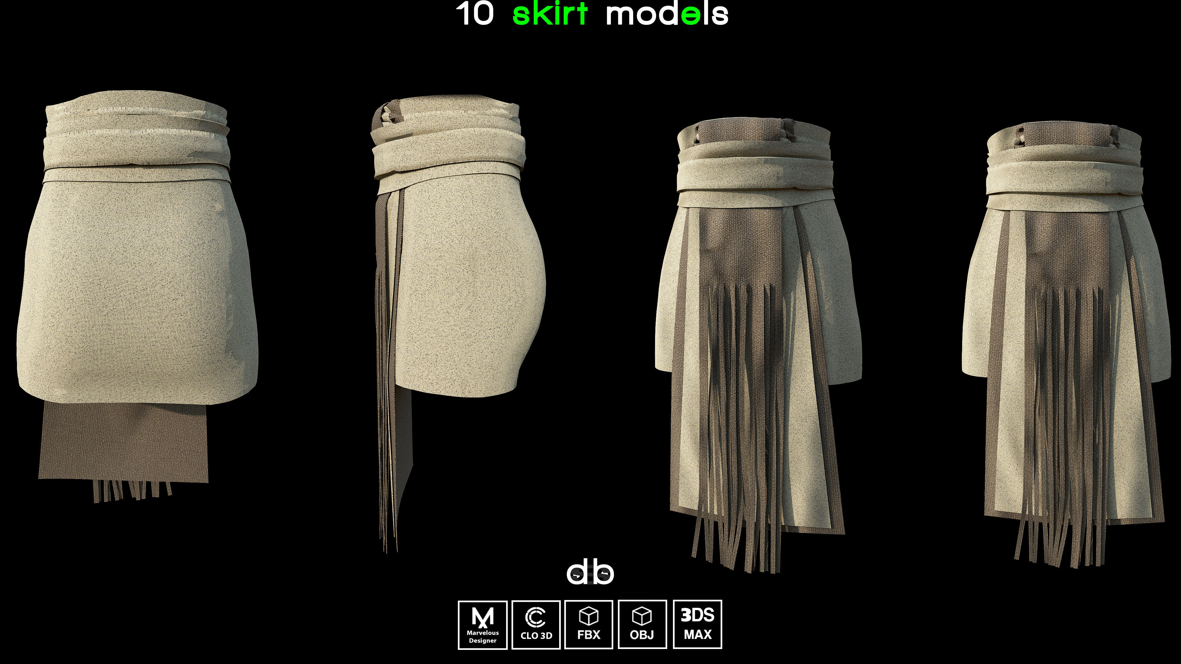 Models Md 3D model 10 skirt models MD CLO3D PROJECTS OBJ FBX 3DS MAX VR / AR ...
