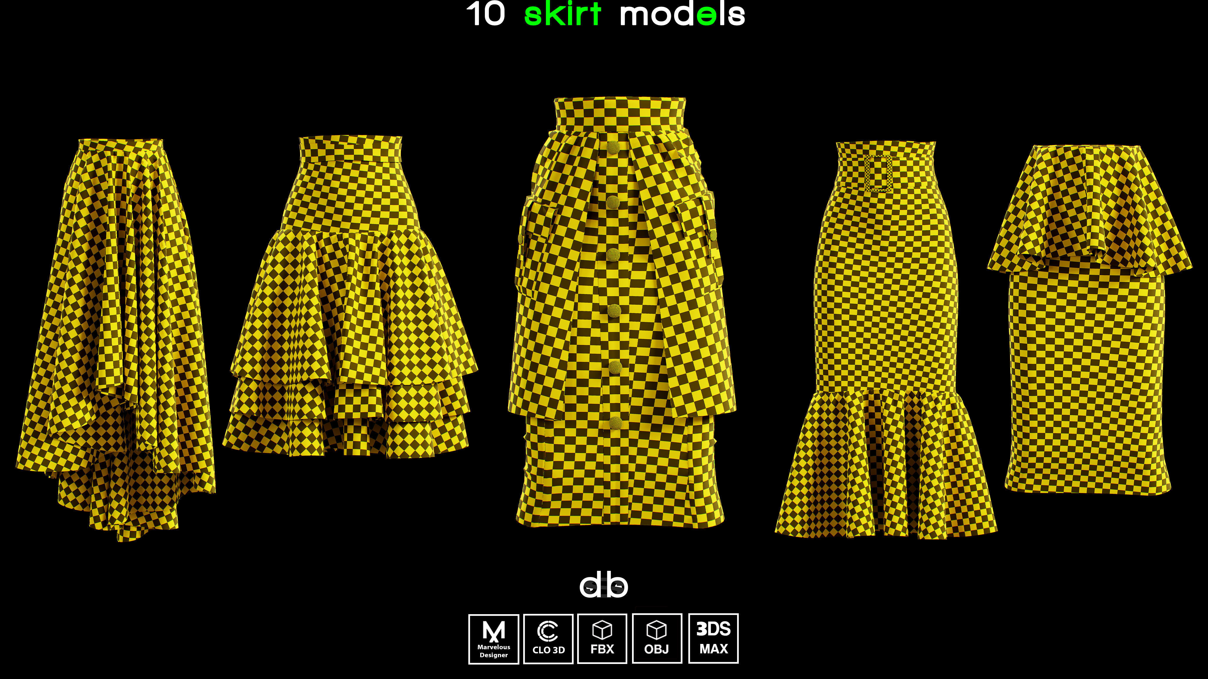 Models Md 3D model 10 skirt models MD CLO3D PROJECTS OBJ FBX 3DS MAX VR / AR ...