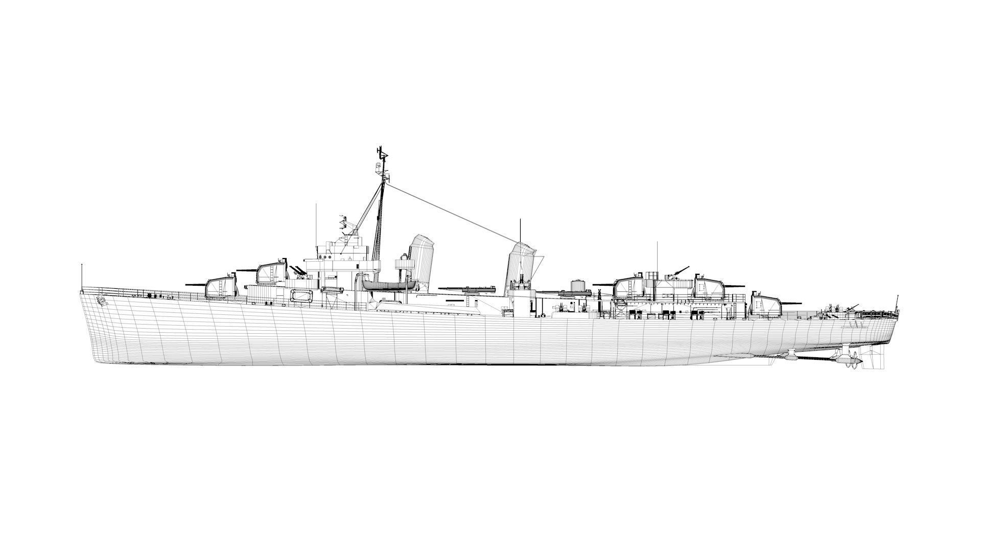 USS Hoel DD533 Fletcher Class Destroyer 3D model rigged CGTrader