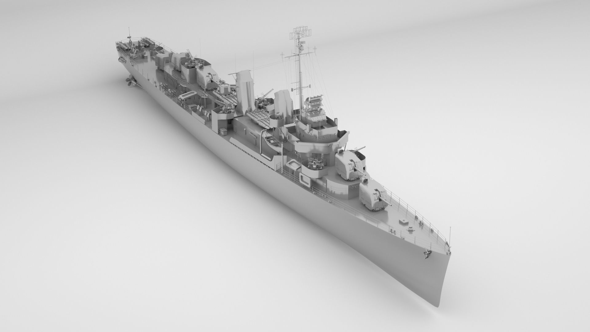 USS Hoel DD533 Fletcher Class Destroyer 3D model rigged CGTrader