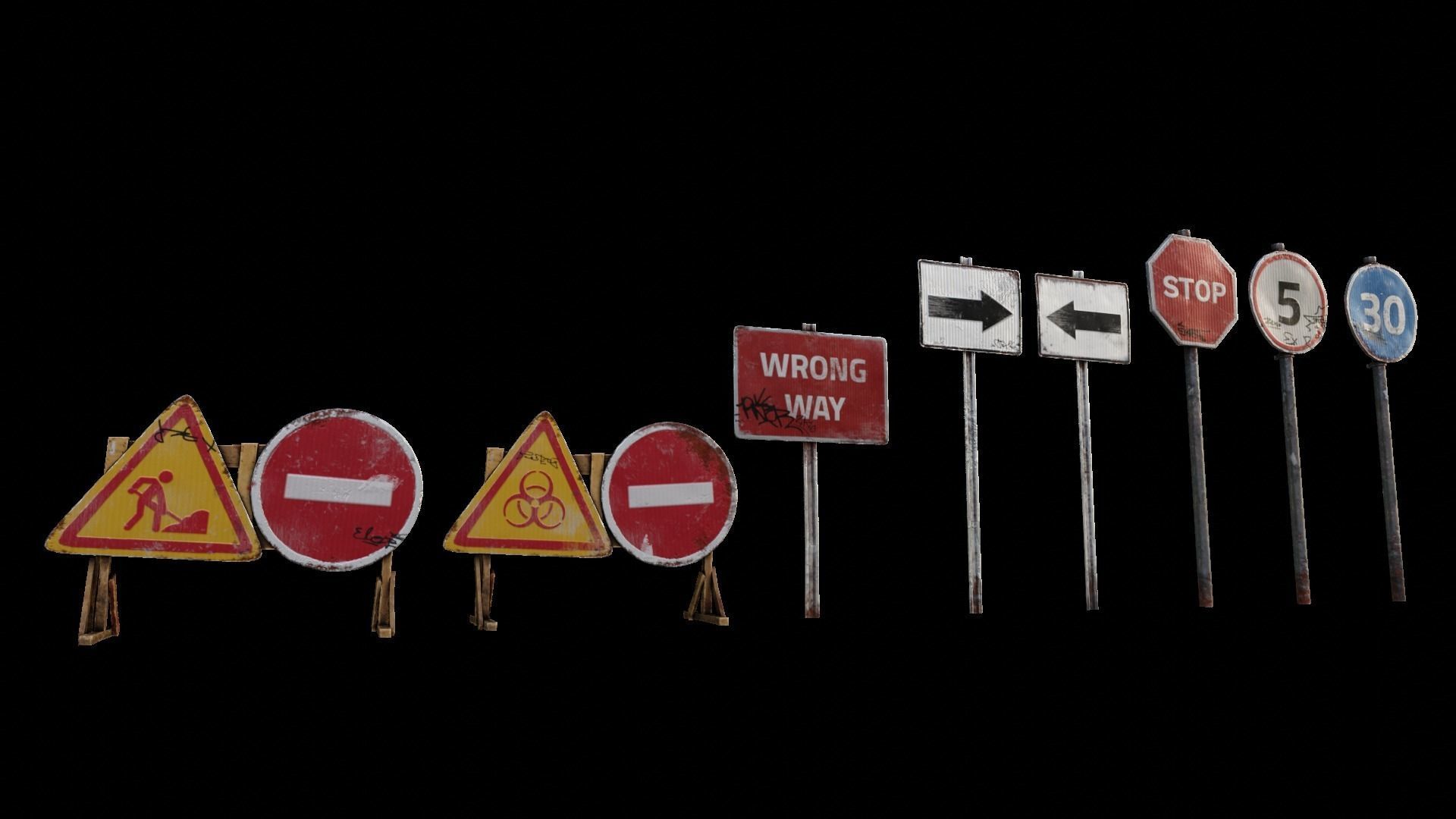3D model Game-ready Street Signs Collection post-apocalyptic rusty VR ...