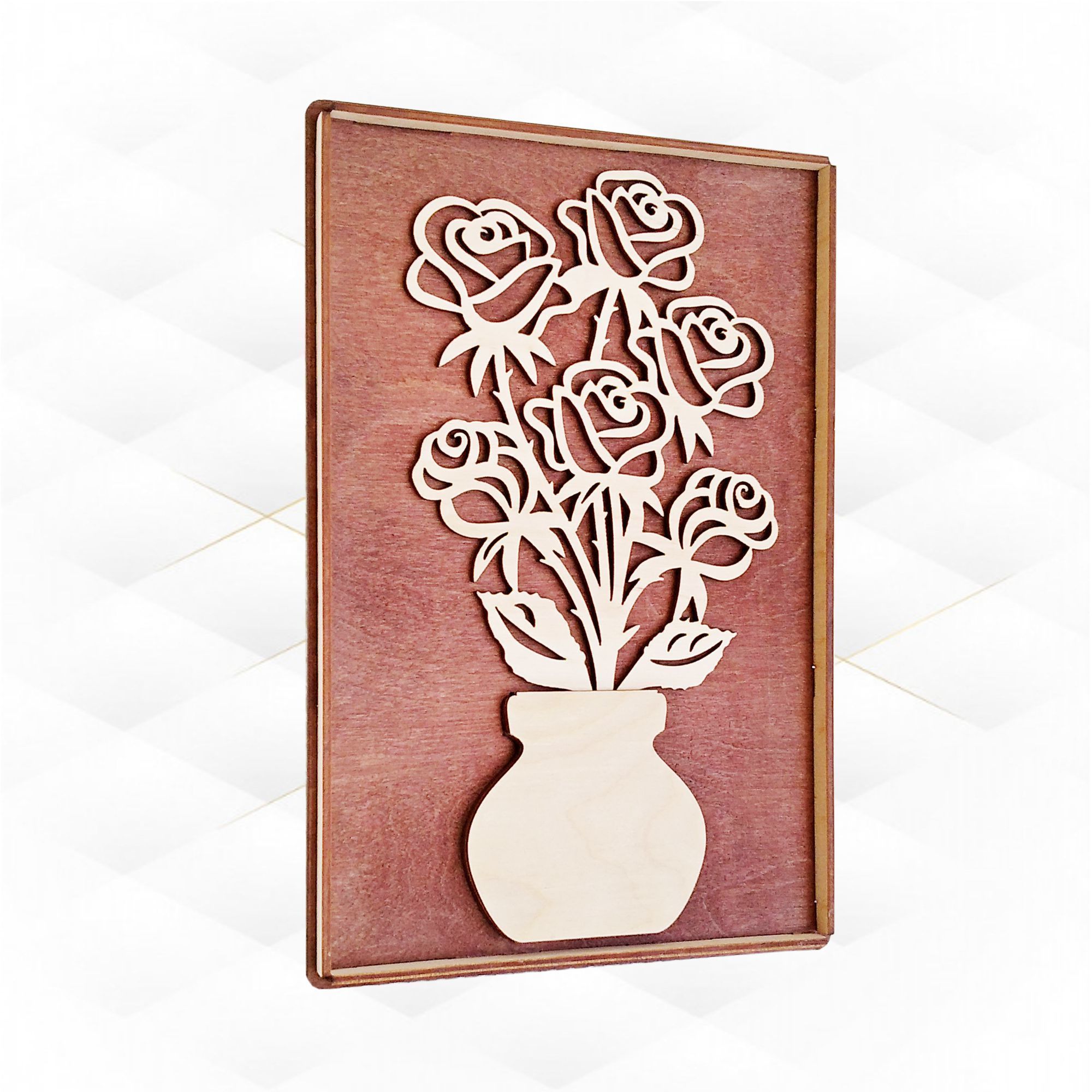 Wall decor vase with flower laser cut design Flowers silhouette 3D