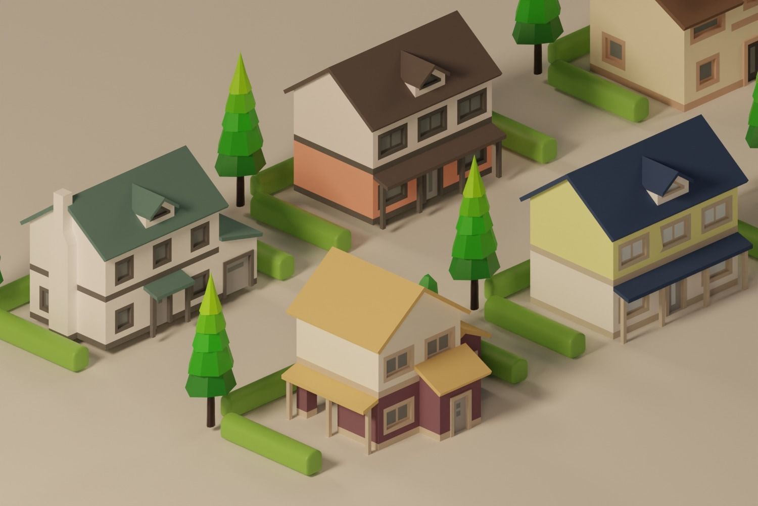 3D model Low poly city houses pack VR / AR / low-poly | CGTrader