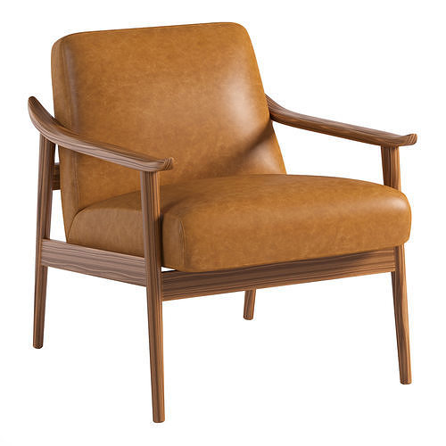 midcenturyleathershowwoodchair tan leather lounge chair 3D model