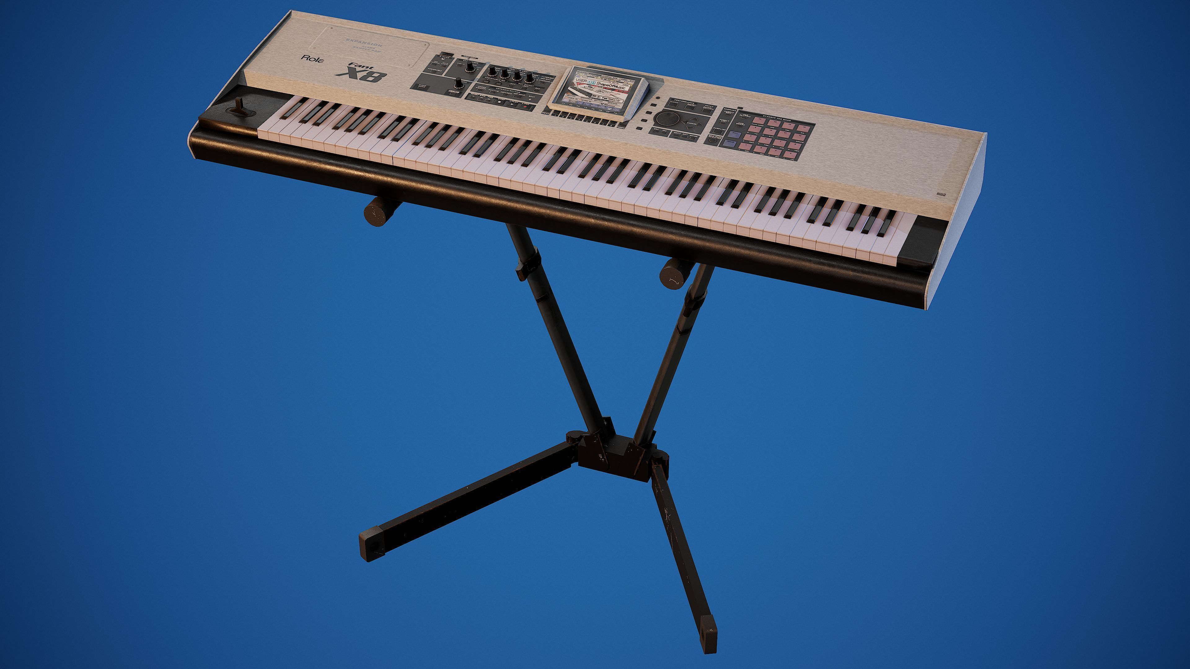 3D model Electronic Piano Keyboard on Stand PBR Game Ready Props VR