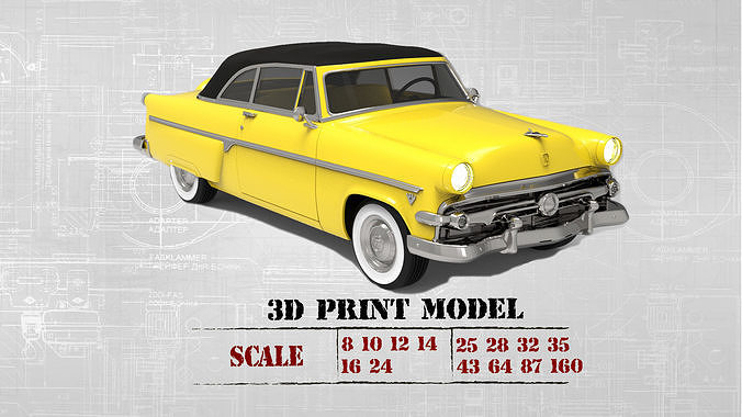 Classic american car Crestline Sunliner STL printable 3D print model