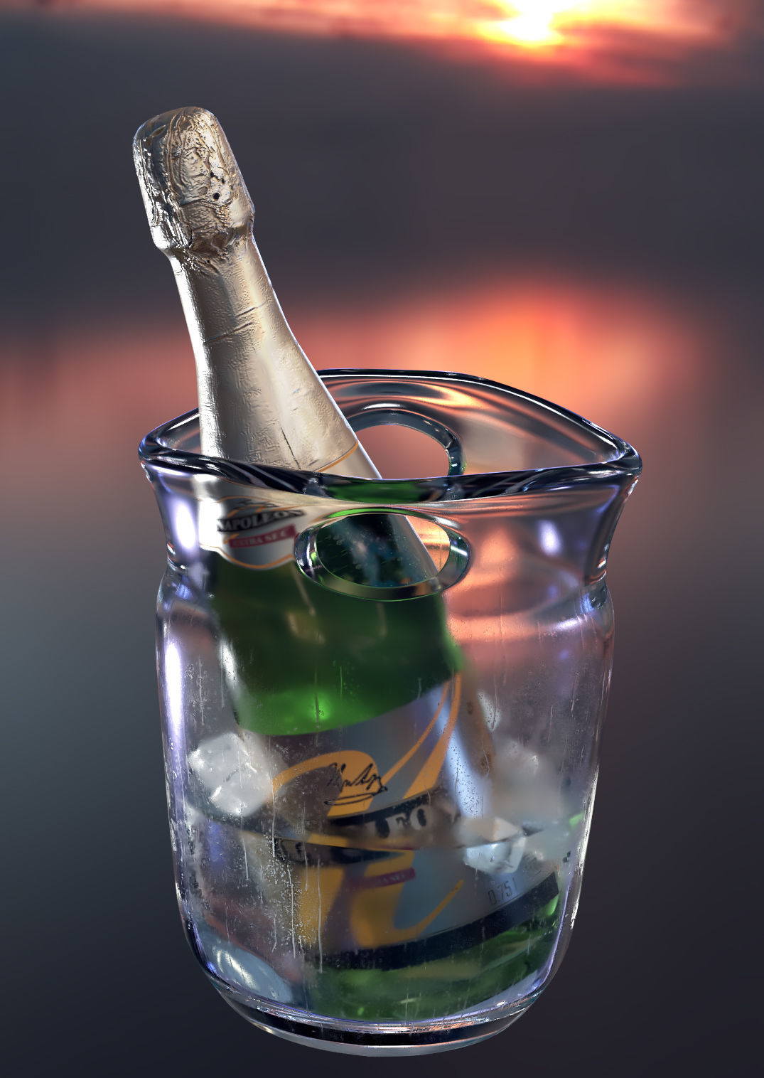 Jacuzzi bottle of champagne in ice bucket 3D model CGTrader