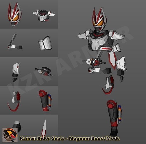 3D model Pepakura Kamen Rider Geats Magnum Boost Foam Pattern VR / AR