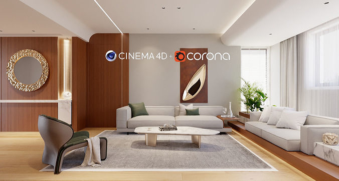 02- Modern Livingroom Interior scene - C4D and Corona Renderer 3D model ...