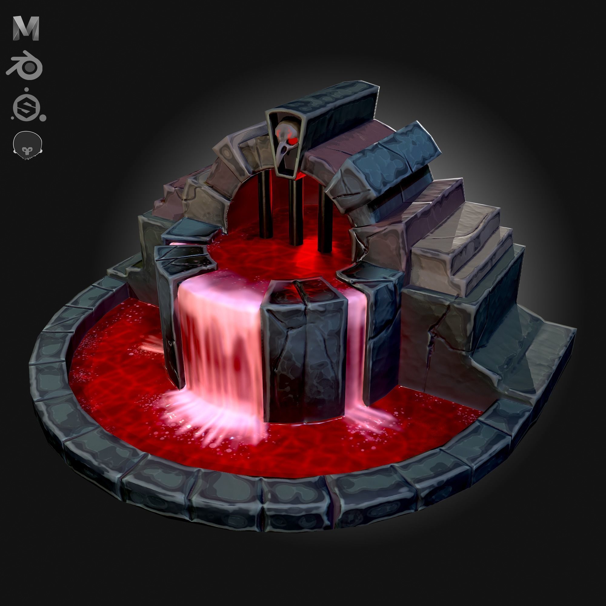 3D model Stylized fountains set PBR Game Ready VR / AR / lowpoly