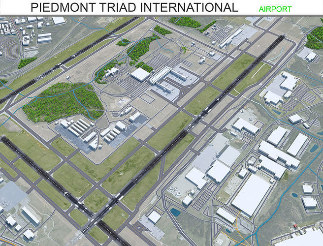 3D model Piedmont Triad International Airport Greensboro 10km VR / AR