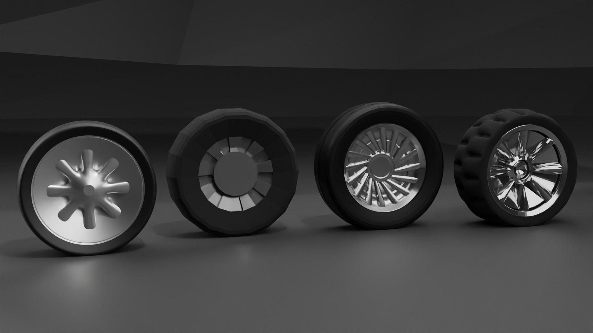4 different tyres 3D model CGTrader