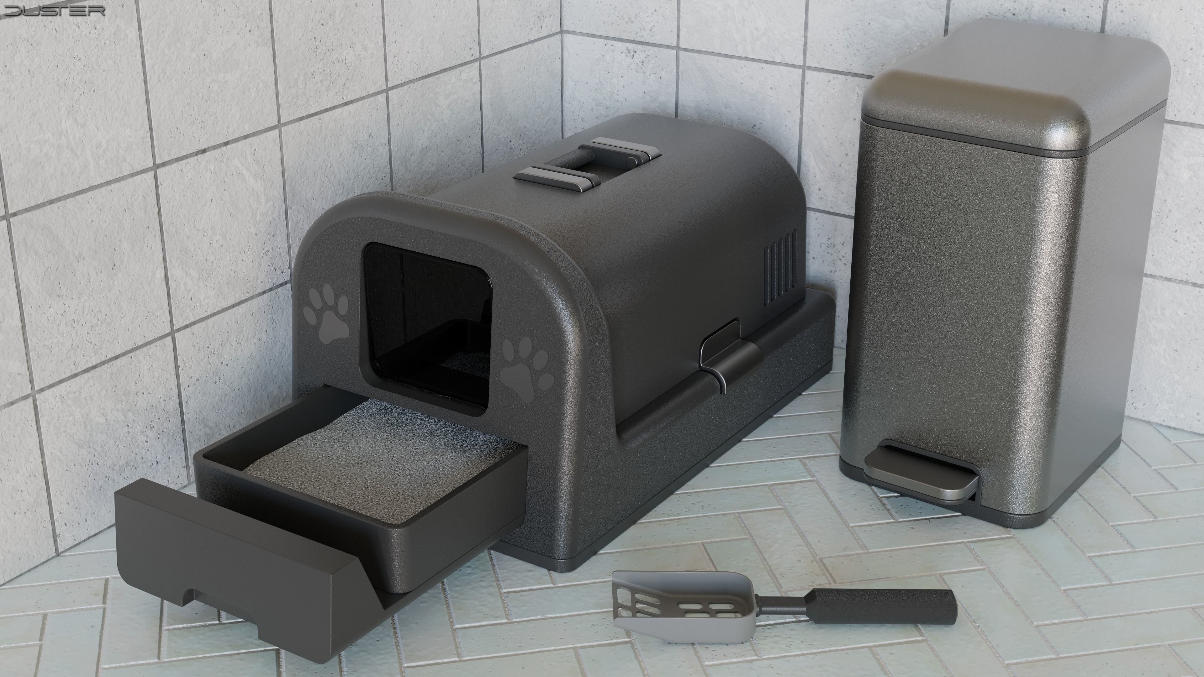 3D model Cat Equipment 1 Litter Box and Trashcan VR / AR / lowpoly