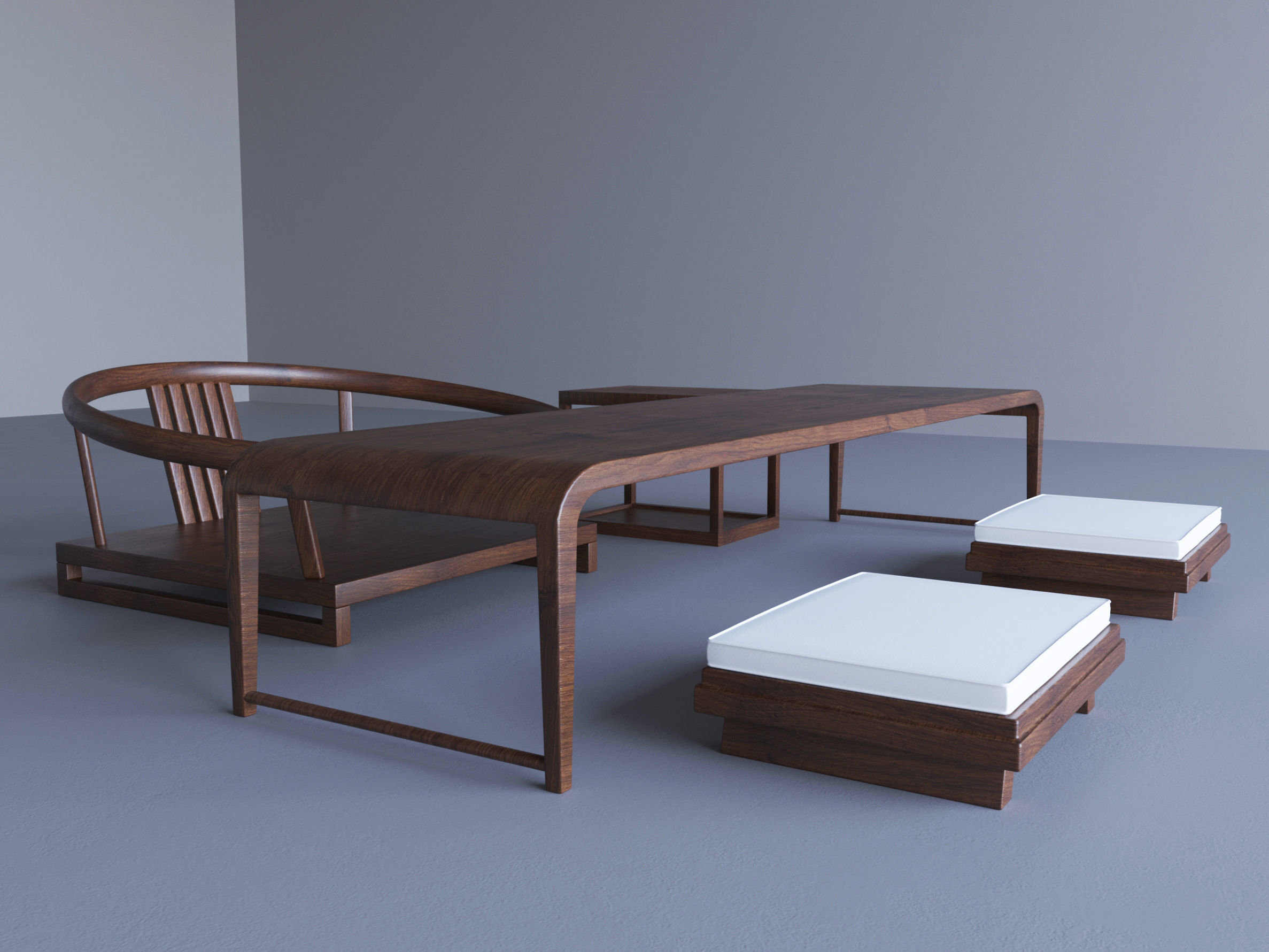 Tea table chairs Japanese 3D model | CGTrader