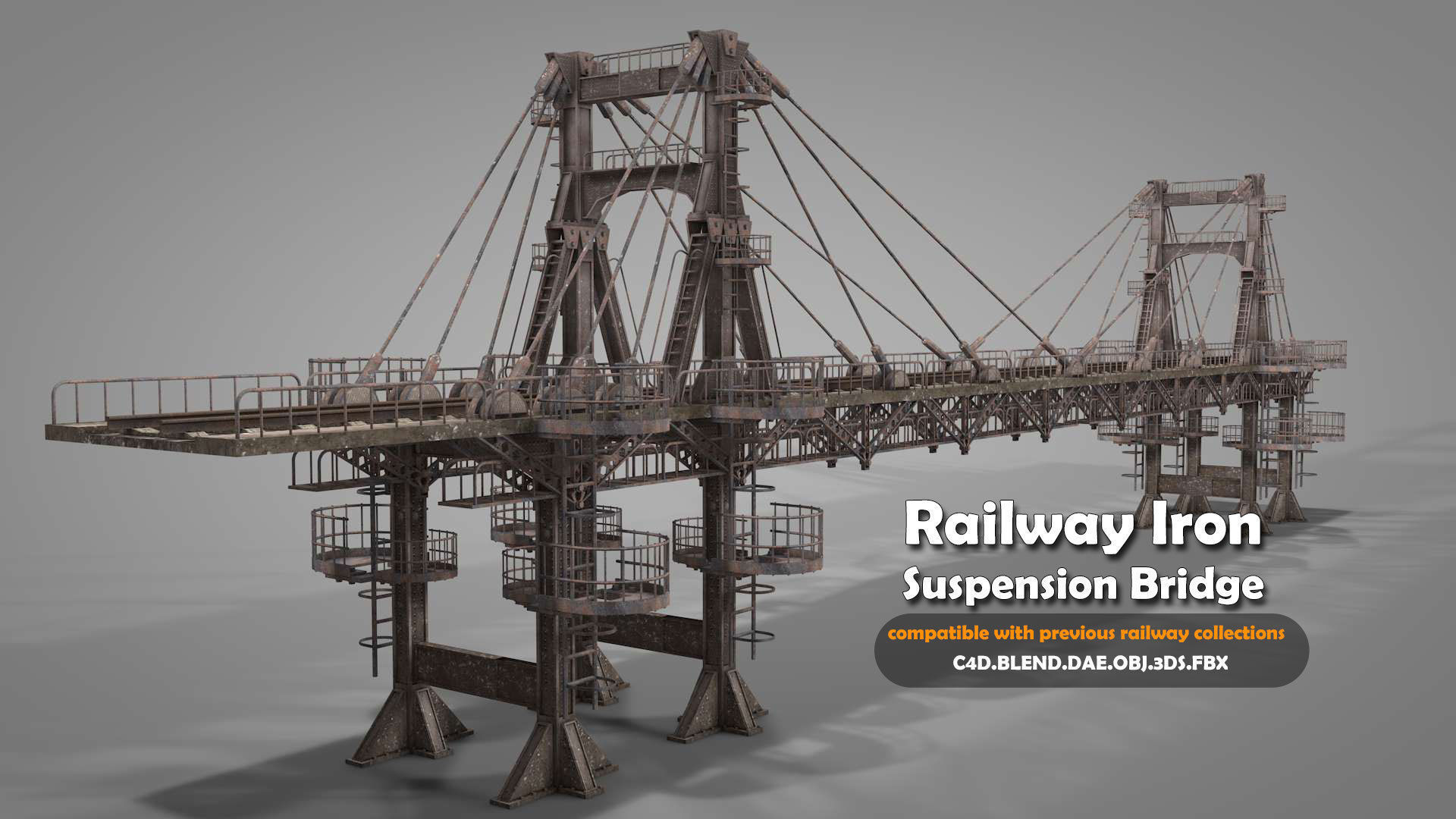 Railway Suspension Bridge 3D model CGTrader