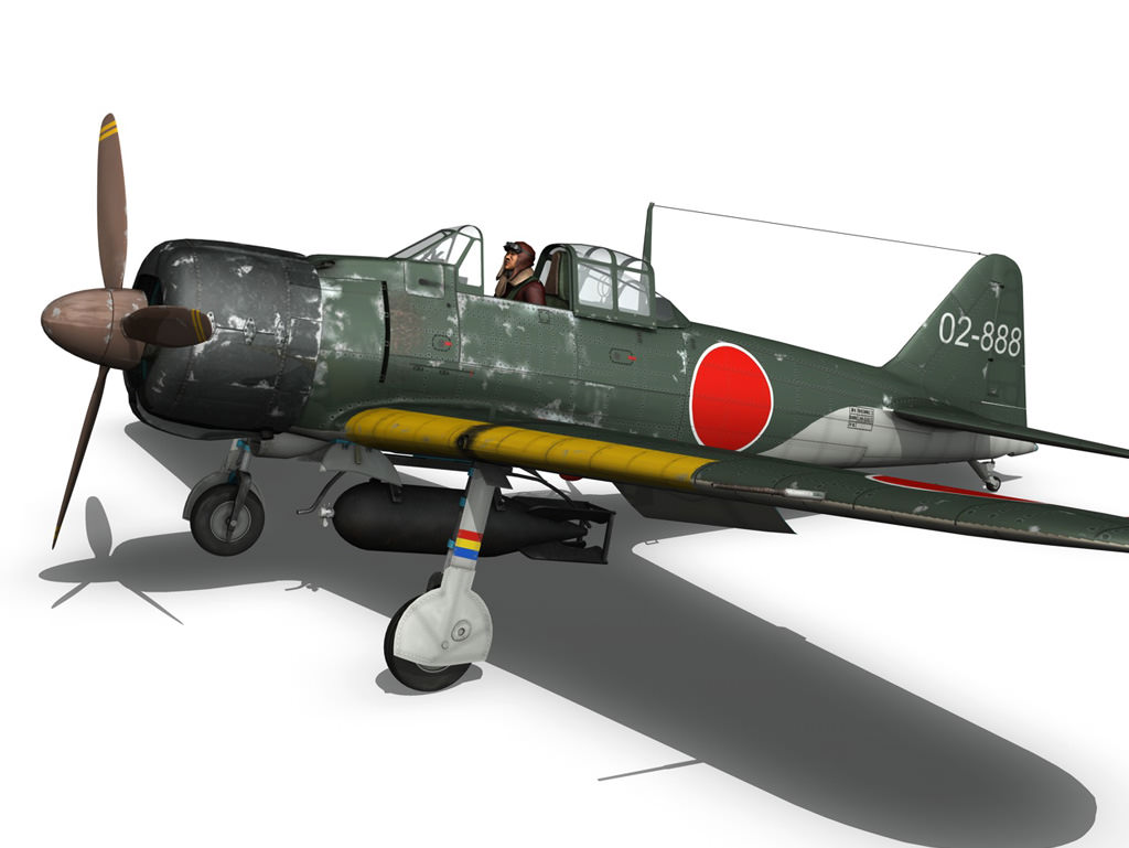 Mitsubishi A6M2 Sen Baku - Kamikaze Unit 3D Model OBJ FBX 