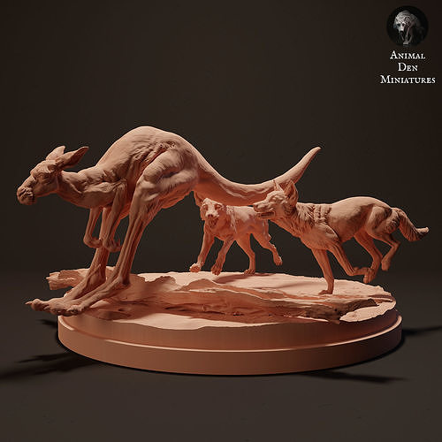 Red Kangaroo vs Dingoes 3D model 3D printable CGTrader