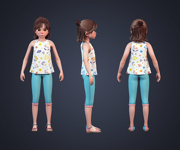 3D model Little teenage girl cartoon character Rigged VR / AR / low ...