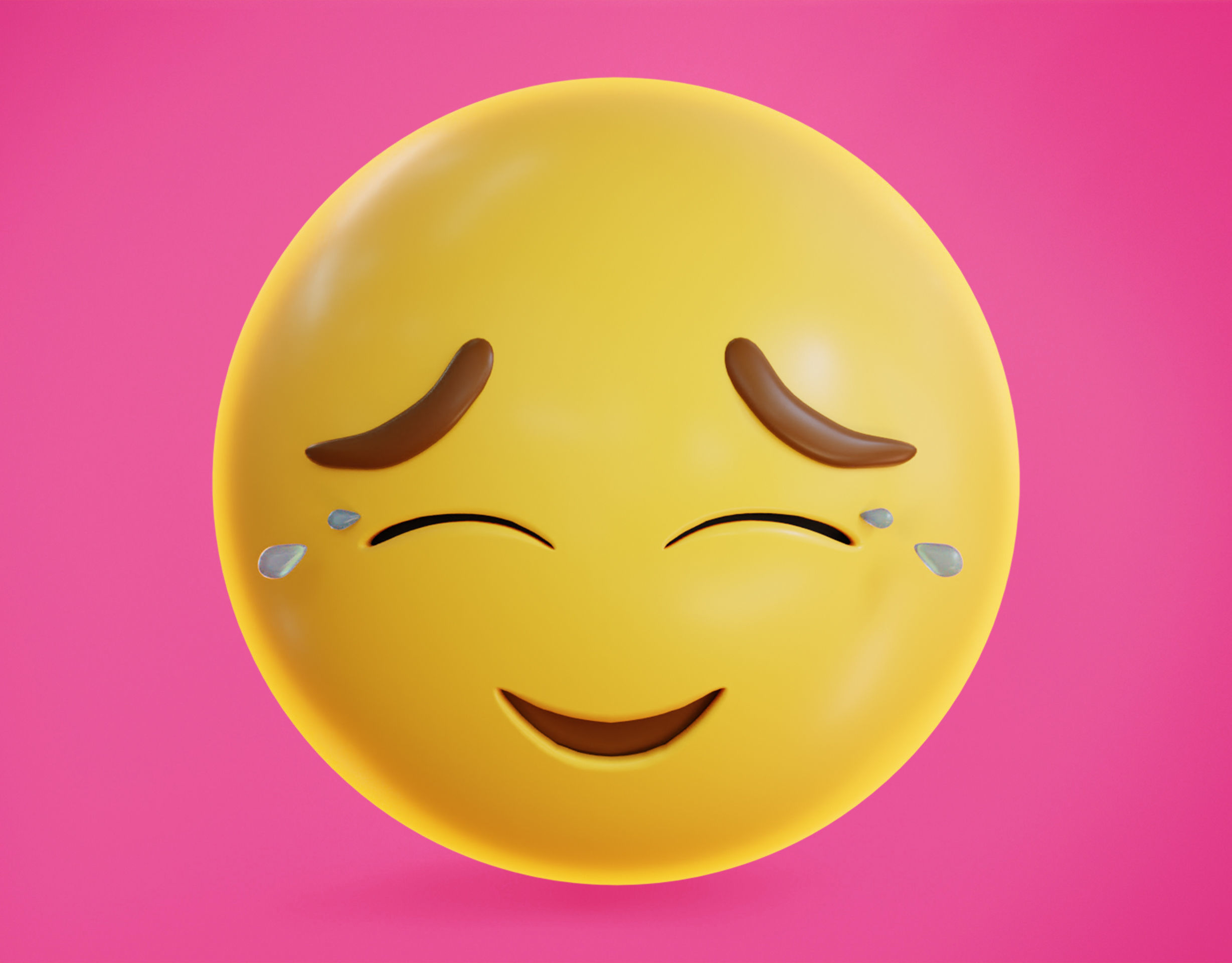 3D model Smiling face holding back Tears Animated Emoji VR / AR / low