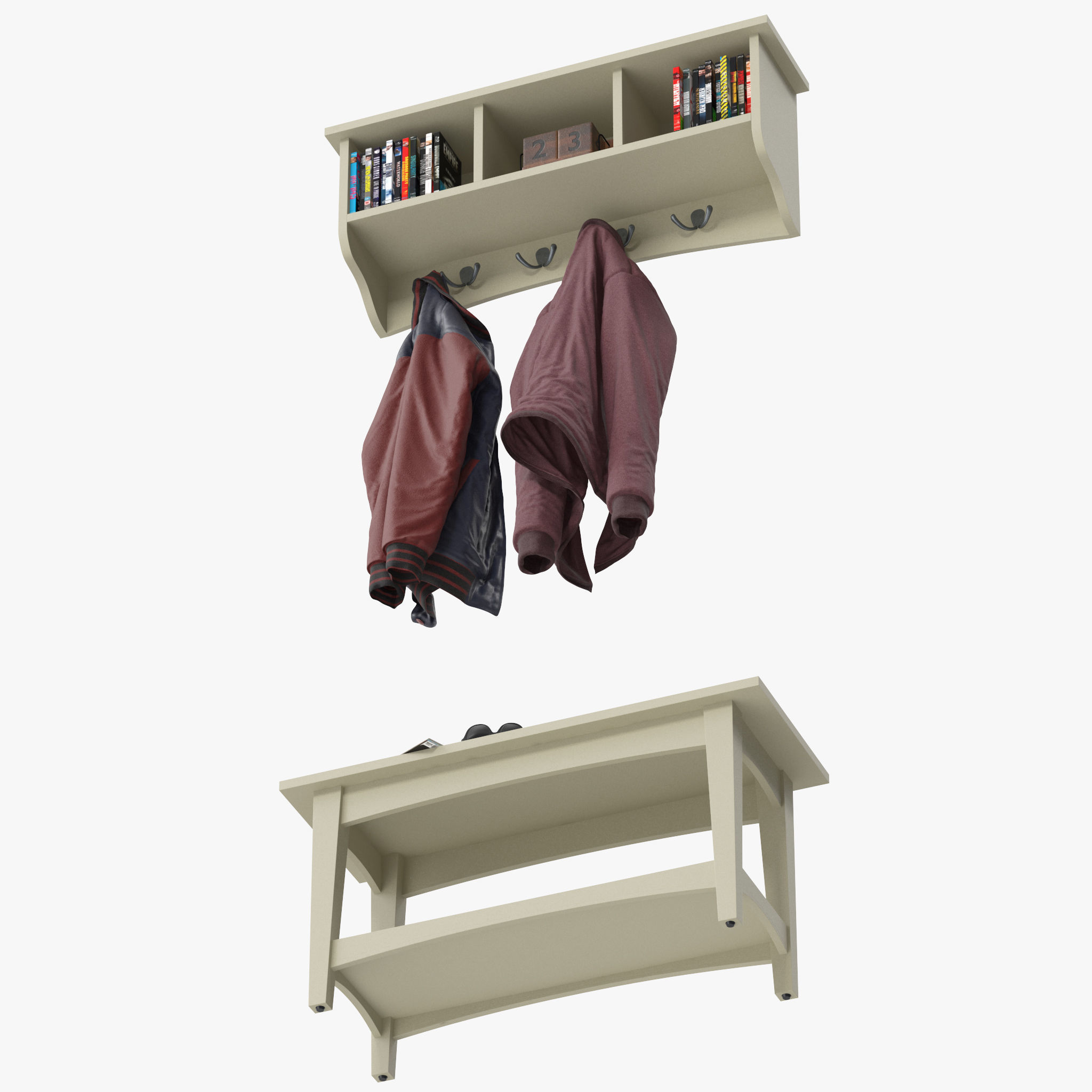Wall Mounted Coat Hook Storage Unit 3D model CGTrader