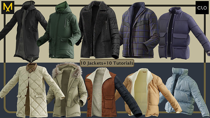 10 men Jackets with Marvelous PLUS 10 Video Tutorials 3D model | CGTrader