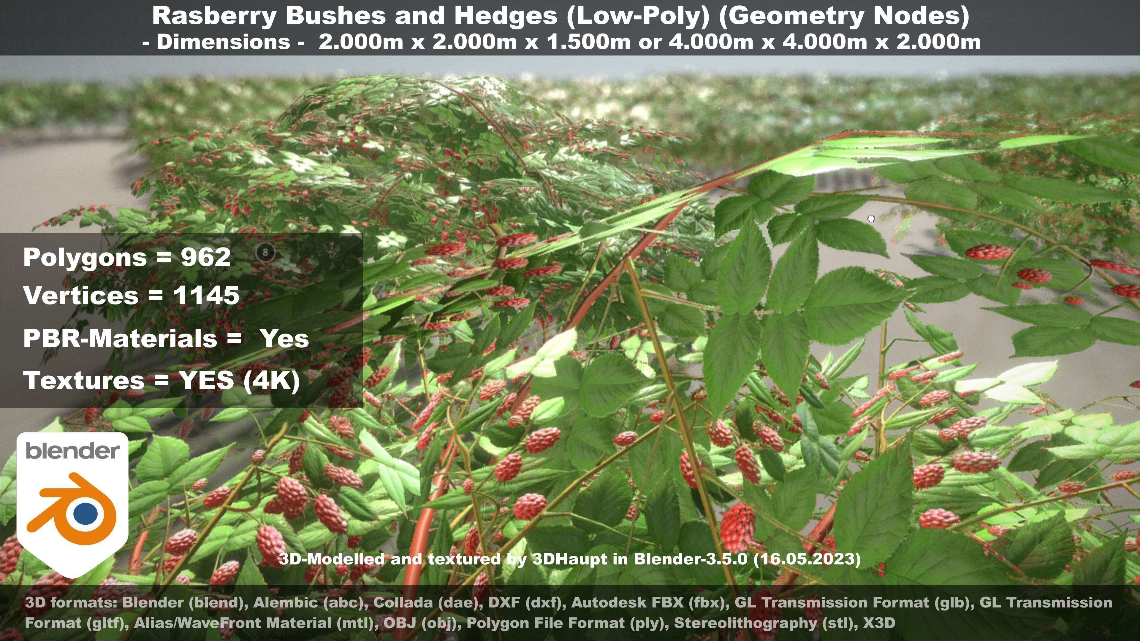 Jpeg Raspberry Hedge 3D model Low-Poly Rasberry Bushes and Hedges VR / AR / low-poly | CGTrader