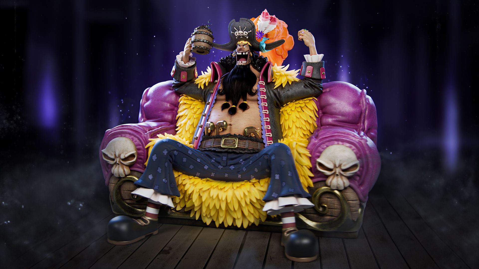 One Piece Anime Blackbeard Marshall D Teach with Throne STL 3D model 3D