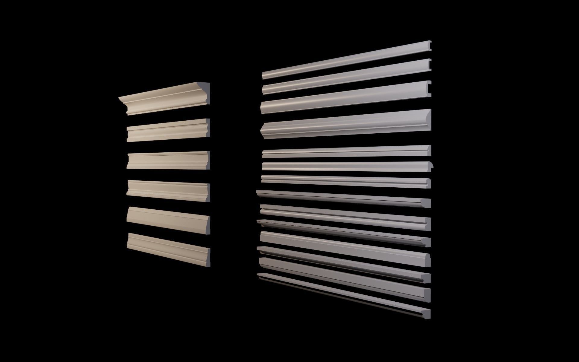 3D model Moldings Collection 3 20 classical moldings profiles VR / AR