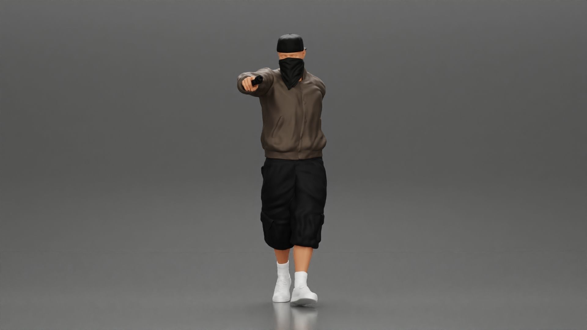 gangster homie in mask walking and holding gun sideways 3D model 3D