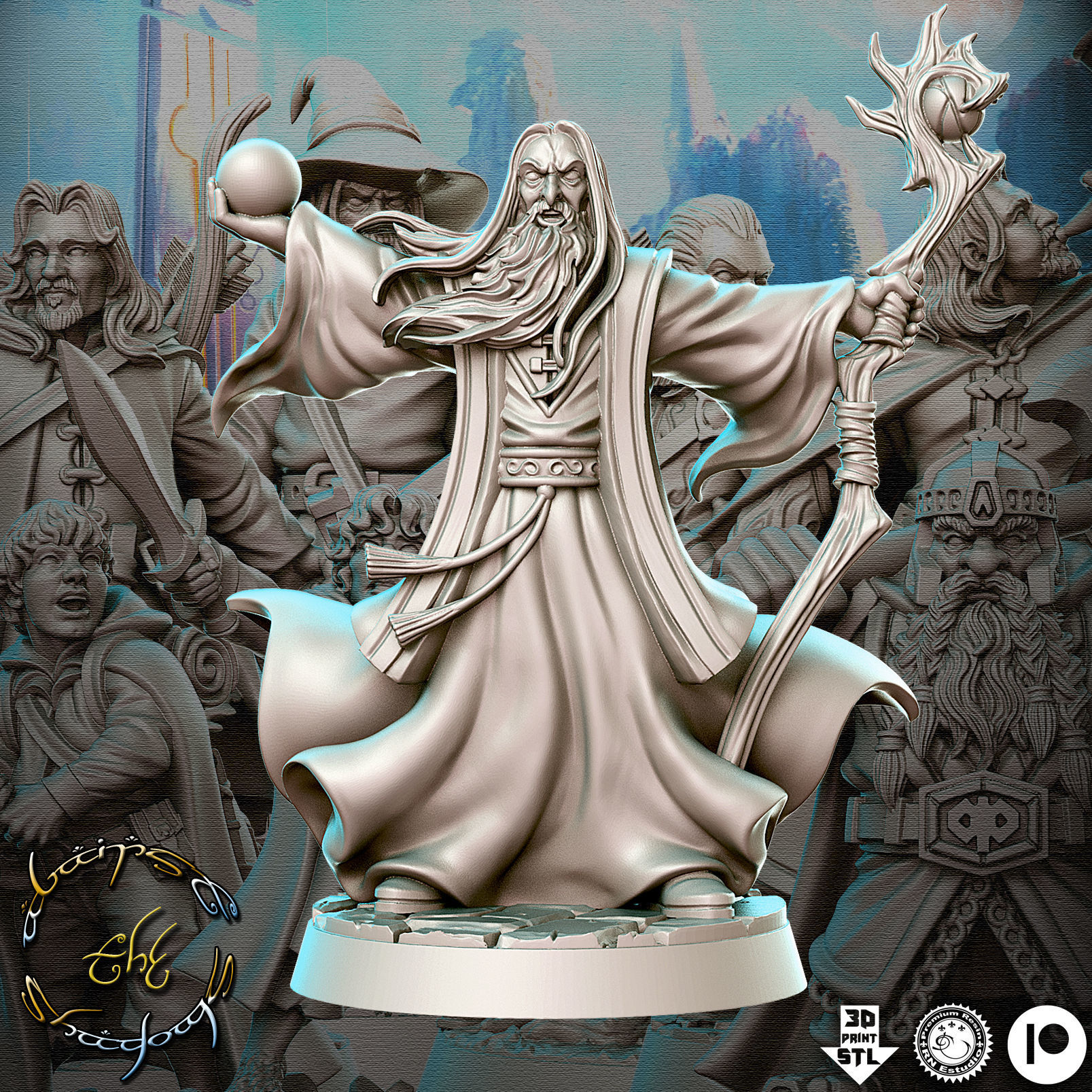Saruman The Hobbit The Lord of the Rings LOTR 32mm Pre-supported 3D ...