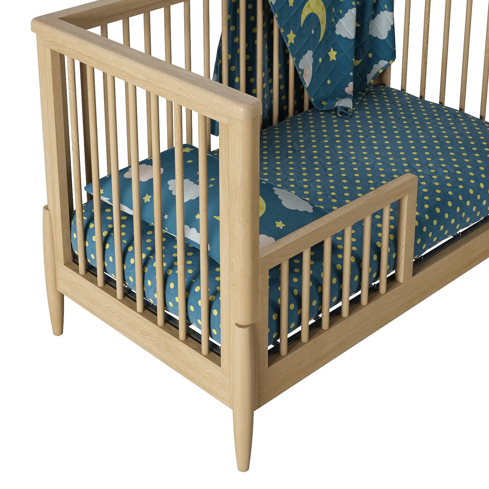 3D model Crate and Barrel Bodie Natural Oak Wood Baby Crib VR / AR ...