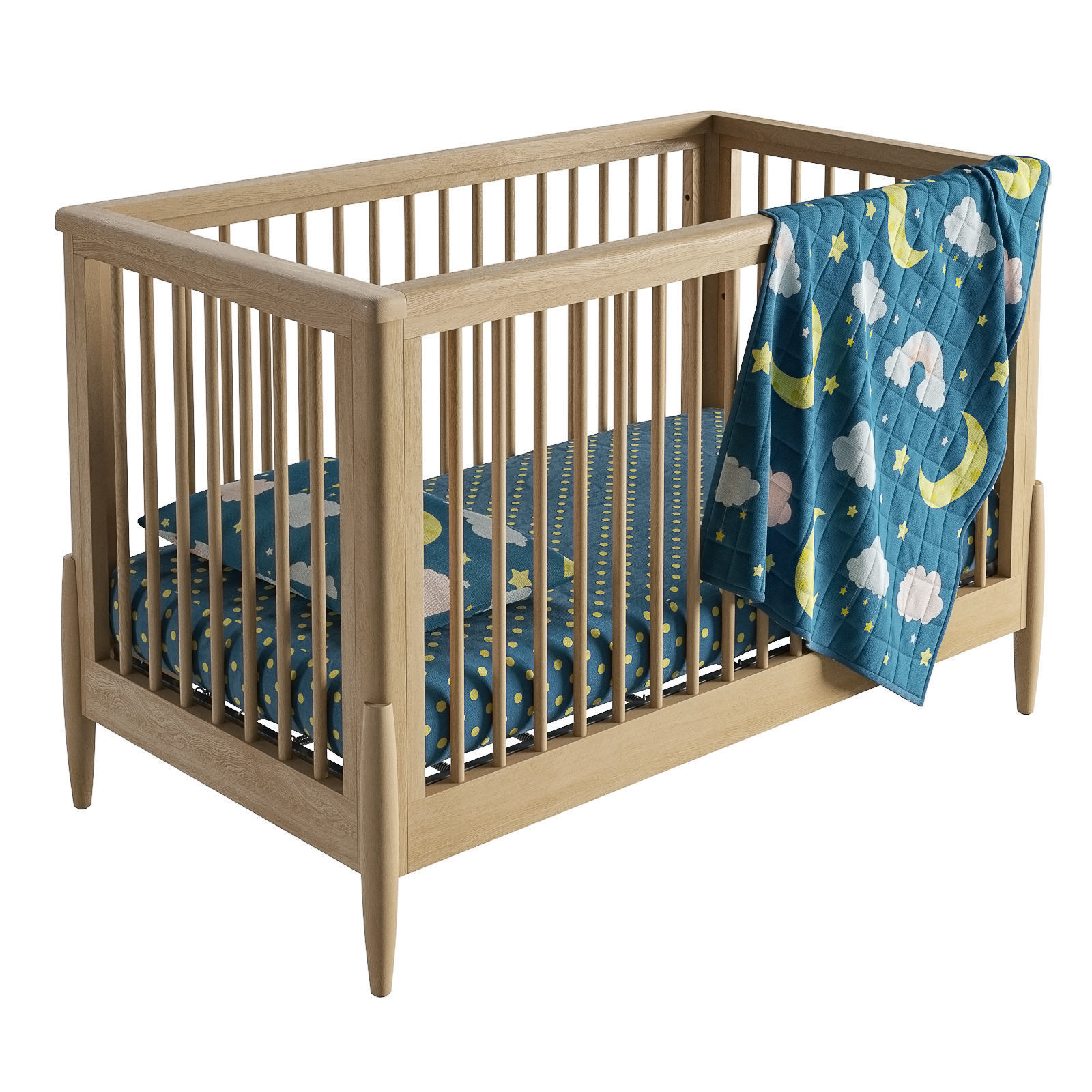 3D model Crate and Barrel Bodie Natural Oak Wood Baby Crib VR / AR ...