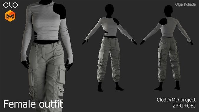 Female outfit Marvelous Designer project and OBJ 3D model | CGTrader