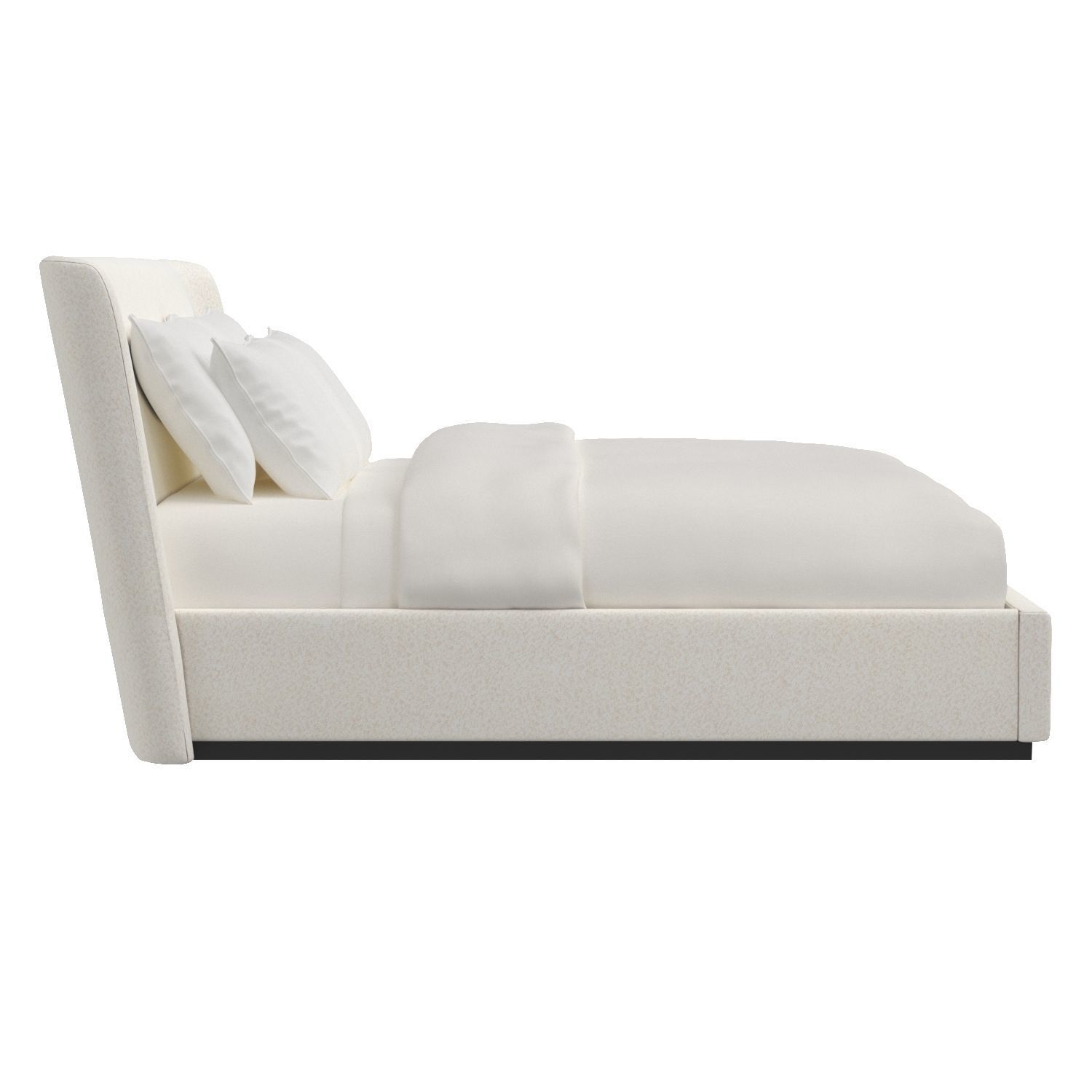 White Birch Wood Upholstered Boucle Wingback King Bed 3D model | CGTrader