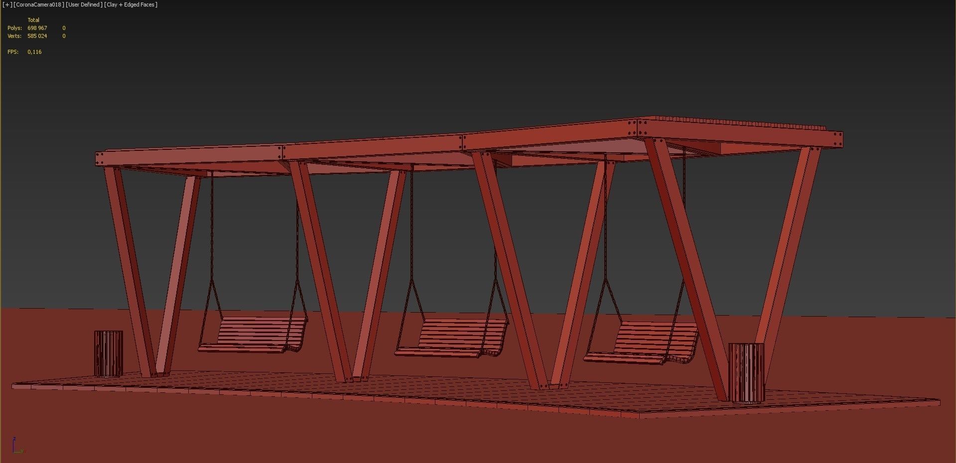 Pergola with swings benches 3D model | CGTrader