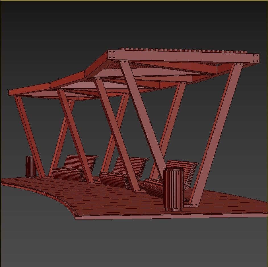 Pergola with swings benches 3D model | CGTrader